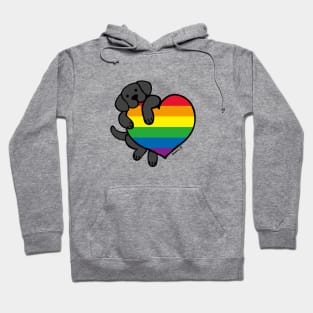 Black Labrador Holding Rainbow Heart Hoodie